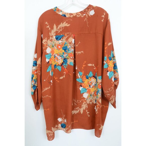 Liberty Love Plus Size 3XL Floral Roll Tab Sleeve V-Neck Forest Fairy Colorful - Picture 7 of 12